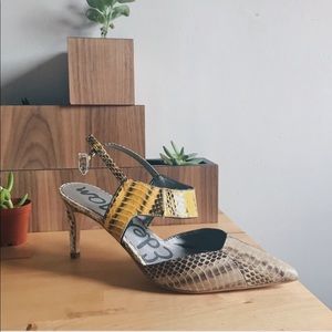 Sam Edelman Yellow Snakeskin Slingback Heels 8.5